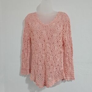 Sundance Coral Daisy Crochet Sweater Sz Med Bohemian Casual Beach Fairy Coastal